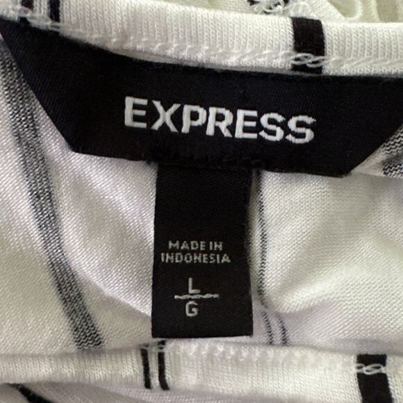 EXPRESS Womens Dress Large High Low Black White Stripe Ruffle Cutout Summer Chic - Picture 6 of 11